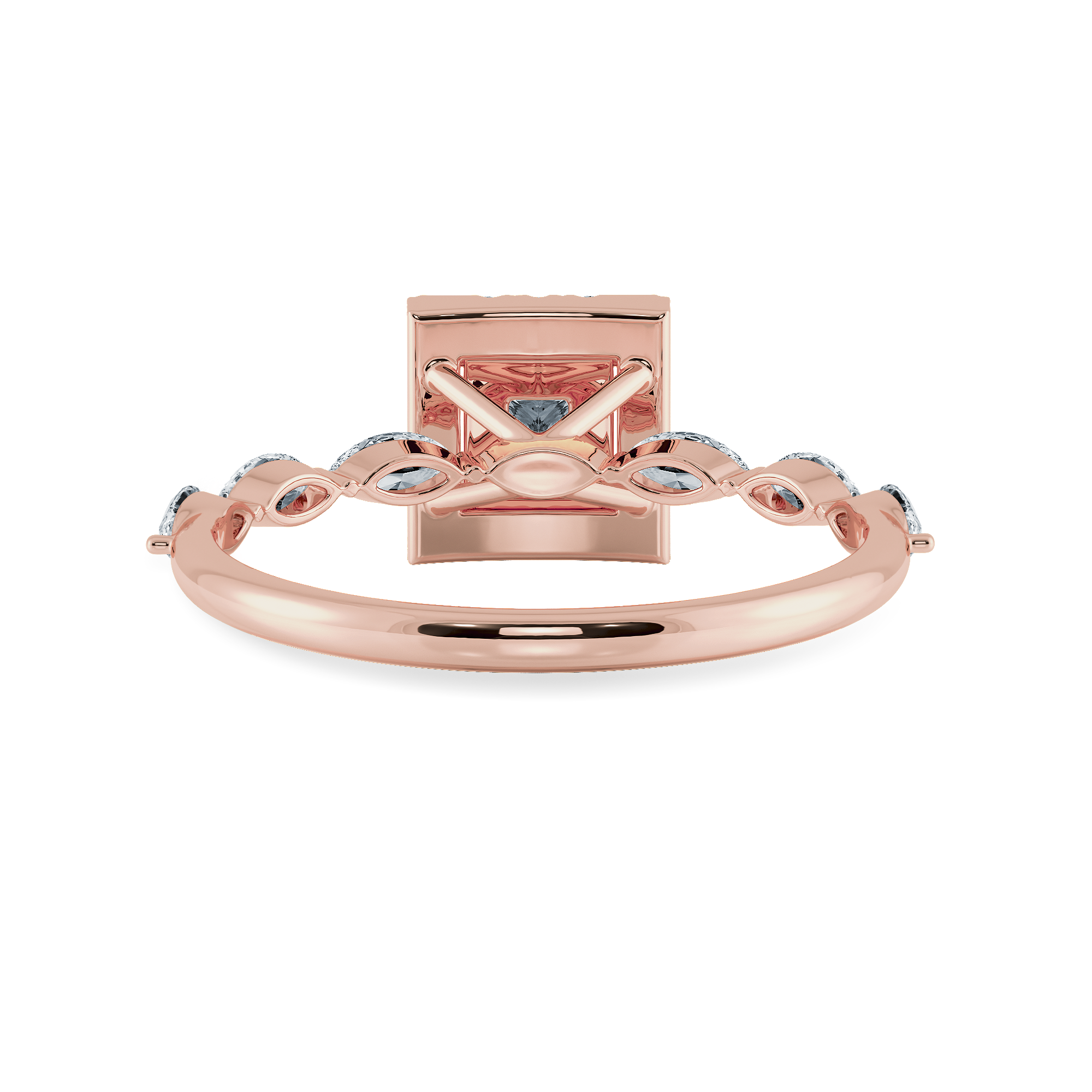 50-Pointer Princess Cut Solitaire Halo Diamond with Marquise Cut Diamond Accents 18K Rose Gold Ring JL AU 1277R-A   Jewelove.US
