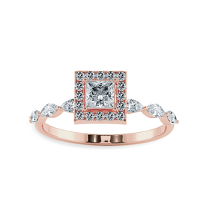 50-Pointer Princess Cut Solitaire Halo Diamond with Marquise Cut Diamond Accents 18K Rose Gold Ring JL AU 1277R-A   Jewelove.US