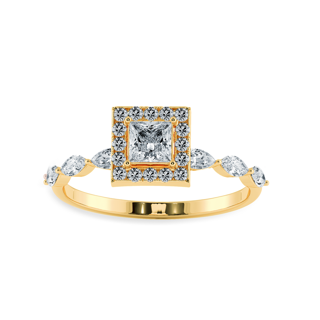 50-Pointer Princess Cut Solitaire Halo Diamond with Marquise Cut Diamond Accents 18K Yellow Gold Ring JL AU 1277Y-A   Jewelove.US
