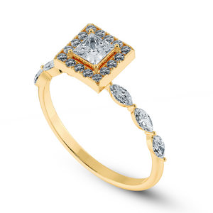 50-Pointer Princess Cut Solitaire Halo Diamond with Marquise Cut Diamond Accents 18K Yellow Gold Ring JL AU 1277Y-A   Jewelove.US