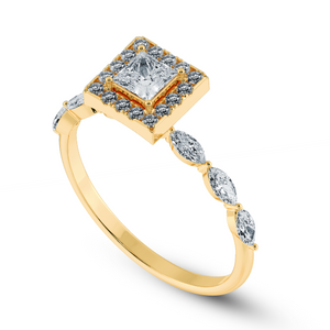 70-Pointer Princess Cut Solitaire Halo Diamond with Marquise Cut Diamond Accents 18K Yellow Gold Ring JL AU 1277Y-B   Jewelove.US