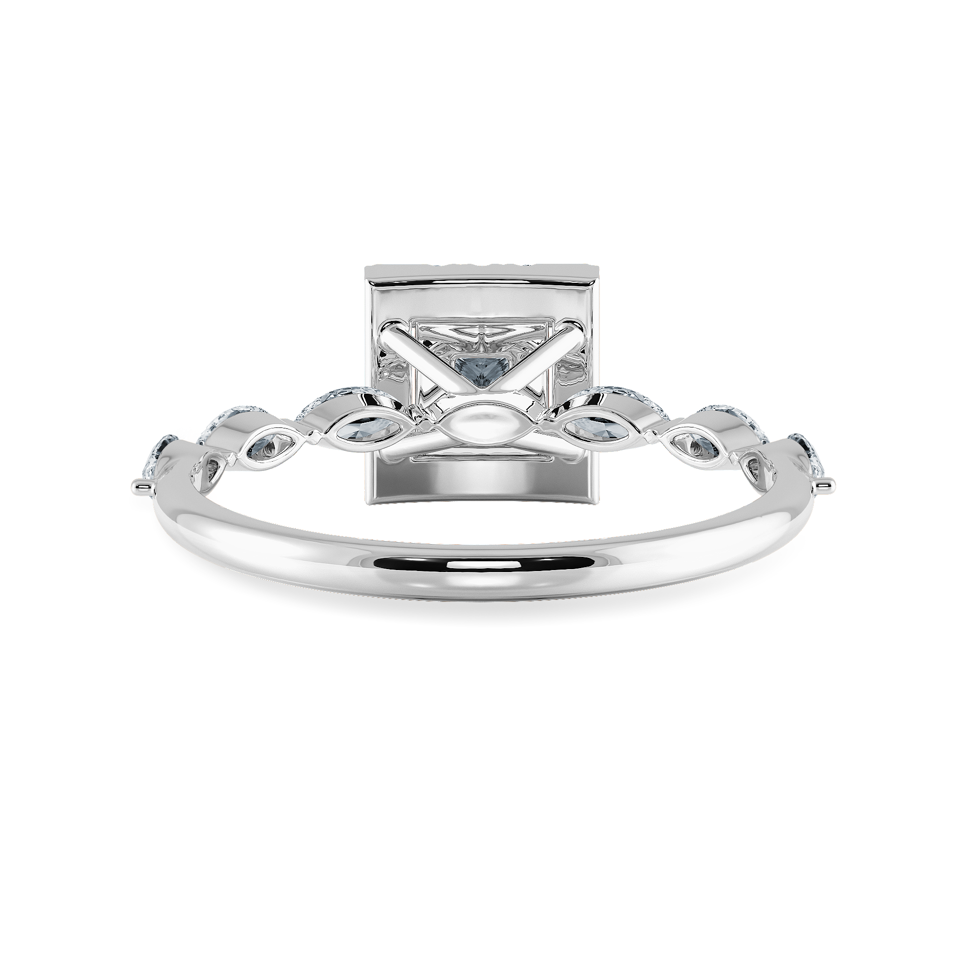 1-Carat Princess Cut Solitaire Halo Diamond with Marquise Cut Diamond Accents Platinum Ring JL PT 1277-C   Jewelove.US