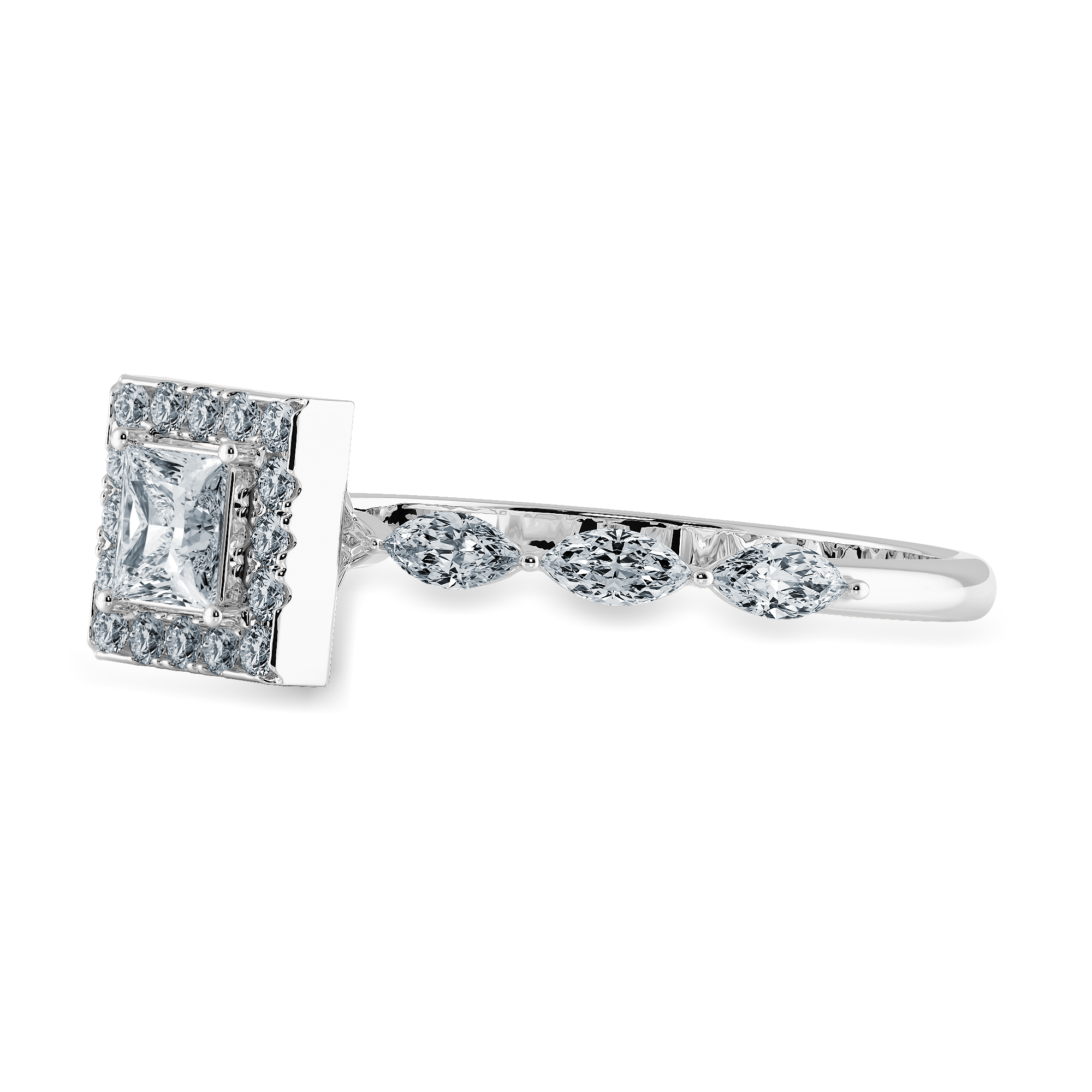 1-Carat Princess Cut Solitaire Halo Diamond with Marquise Cut Diamond Accents Platinum Ring JL PT 1277-C   Jewelove.US