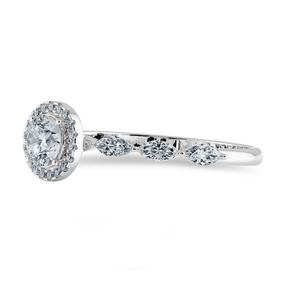 50-Pointer Solitaire Halo Diamond with Marquise Cut Diamond Accents Platinum Ring JL PT 1278-A   Jewelove.US