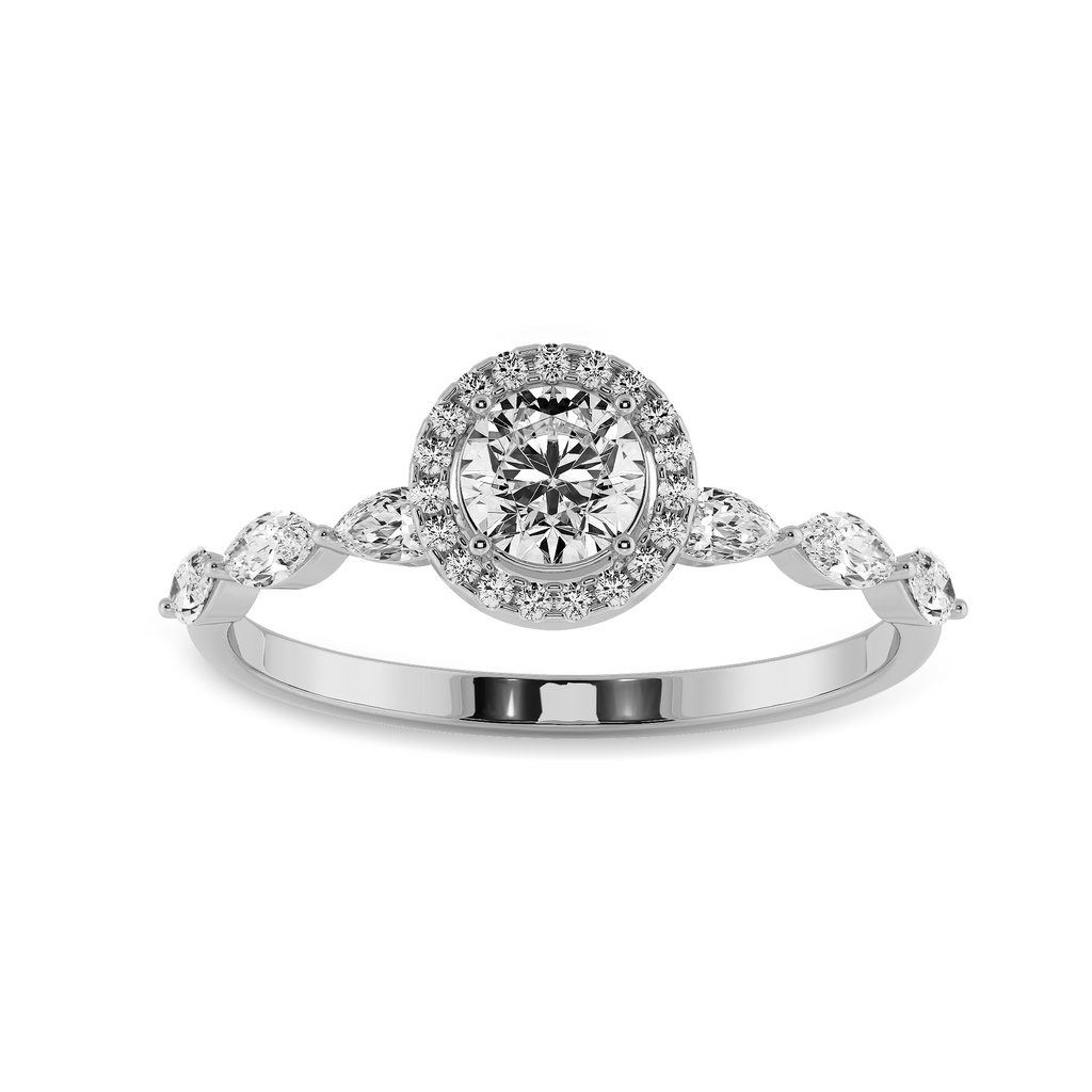 50-Pointer Solitaire Halo Diamond with Marquise Cut Diamond Accents Platinum Ring JL PT 1278-A   Jewelove.US