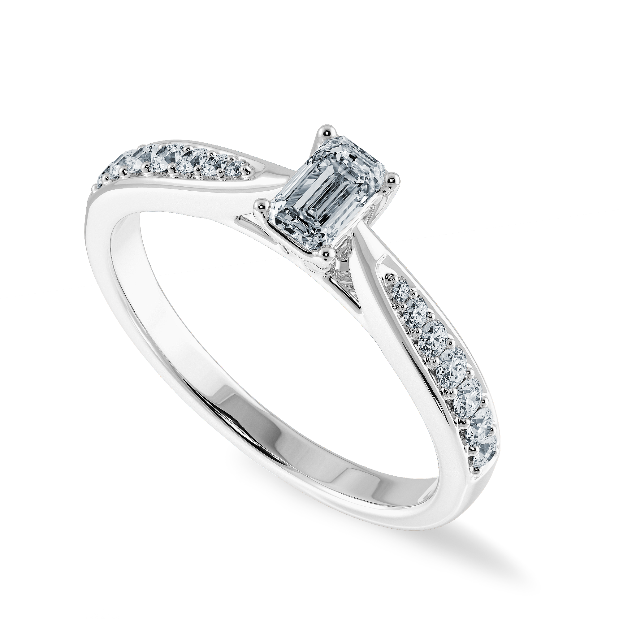 50-Pointer Emerald Cut Solitaire Diamond Shank Platinum Ring JL PT 1280-A   Jewelove.US