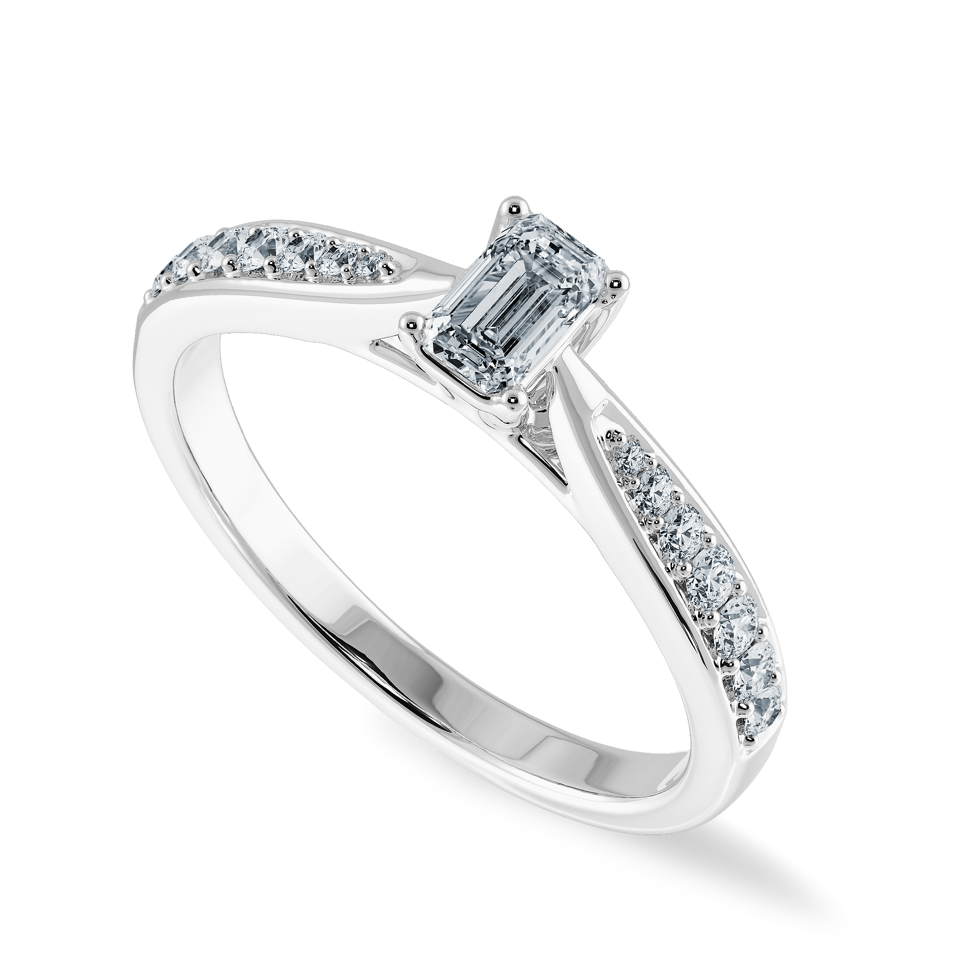 70-Pointer Emerald Cut Solitaire Diamond Shank Platinum Ring JL PT 1280-B   Jewelove.US