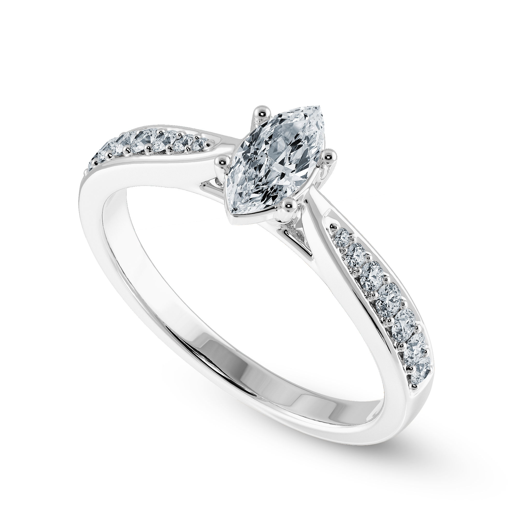 70-Pointer Marquise Cut Solitaire Diamond Shank Platinum Ring JL PT 1282-B   Jewelove.US