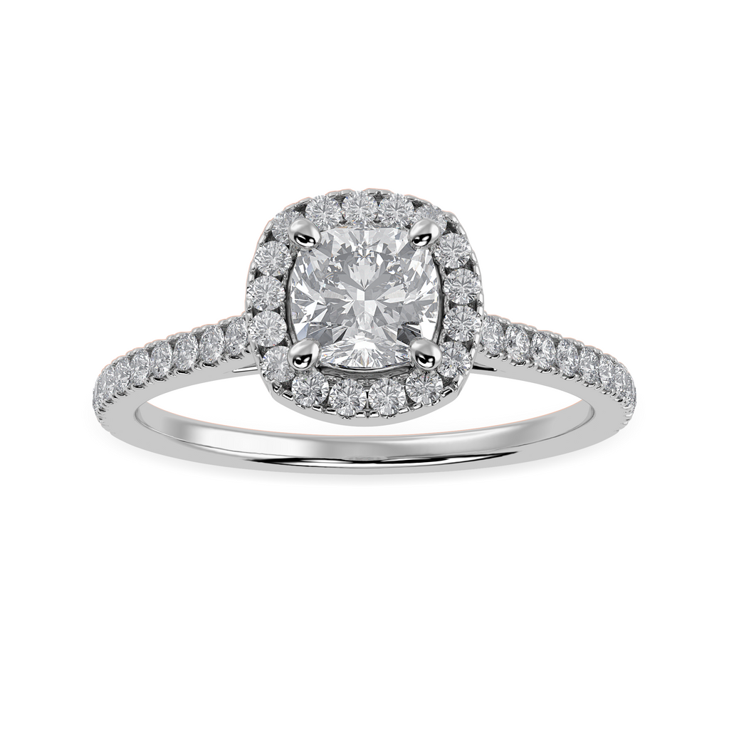 30-Pointer Cushion Cut Solitaire Halo Diamond Shank Platinum Engagement Ring JL PT 1287   Jewelove.US