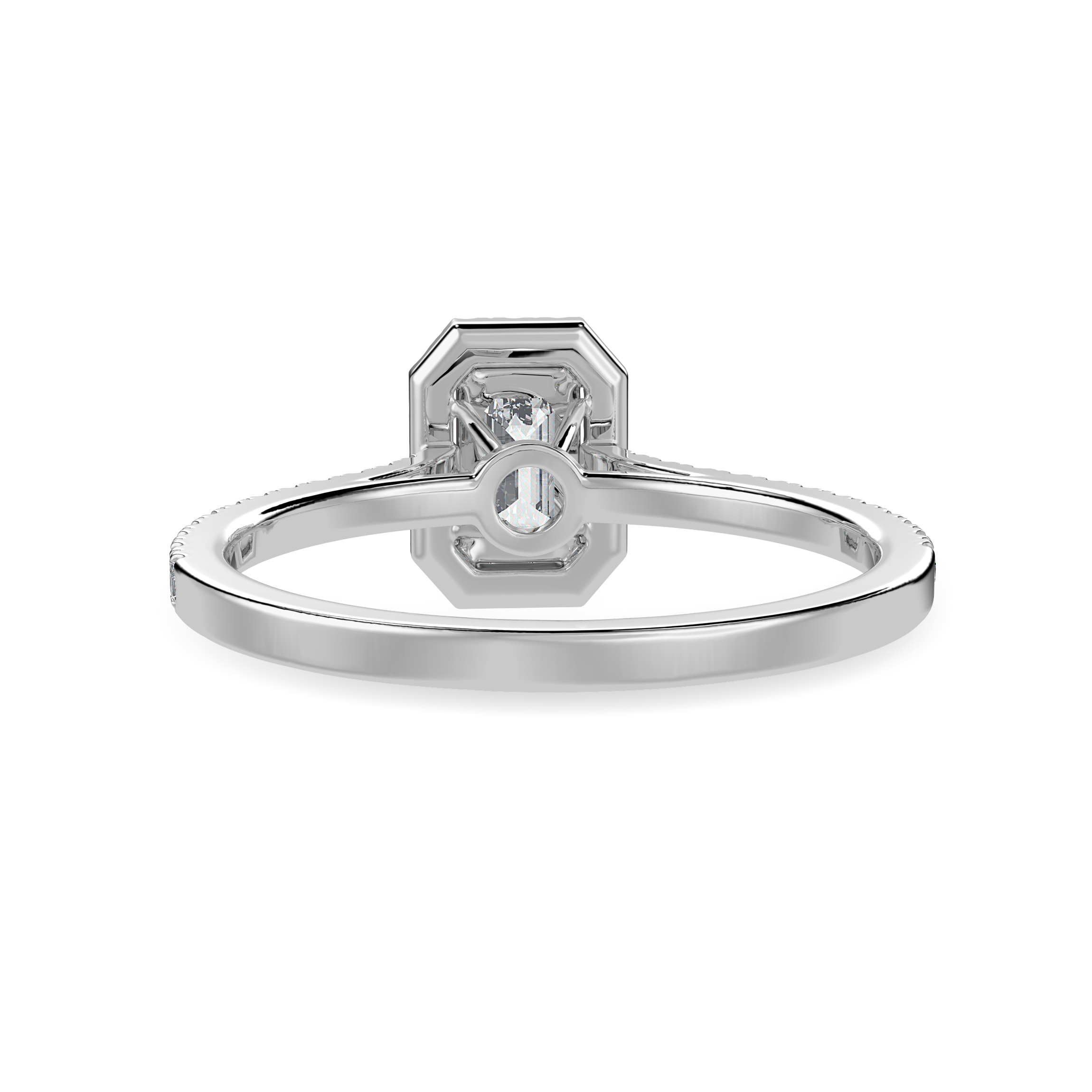 70-Pointer Emerald Cut Solitaire Halo Diamond Shank Platinum Ring JL PT 1288-B   Jewelove.US
