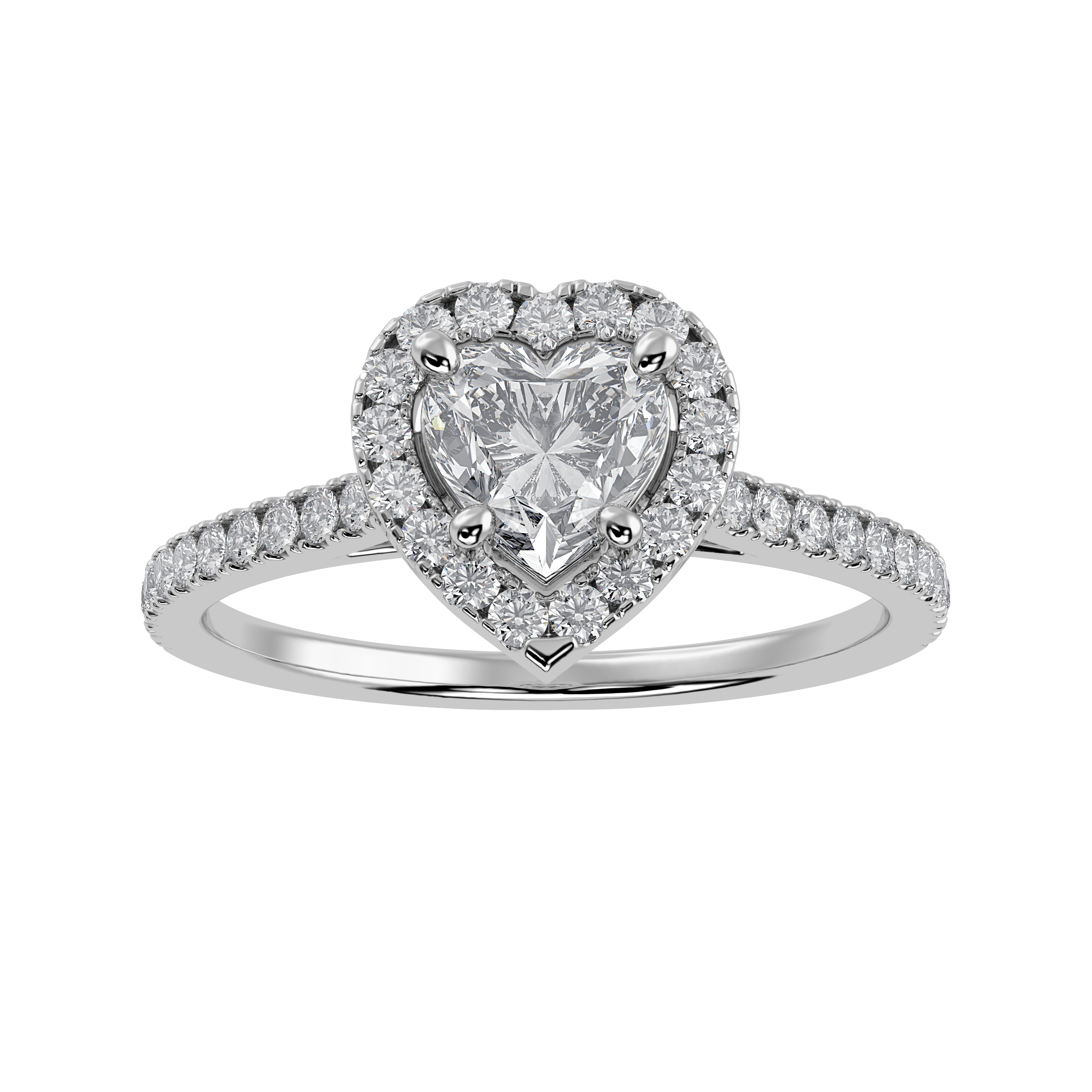 30-Pointer Heart Cut Solitaire Halo Diamond Shank Platinum Ring JL PT 1289   Jewelove.US