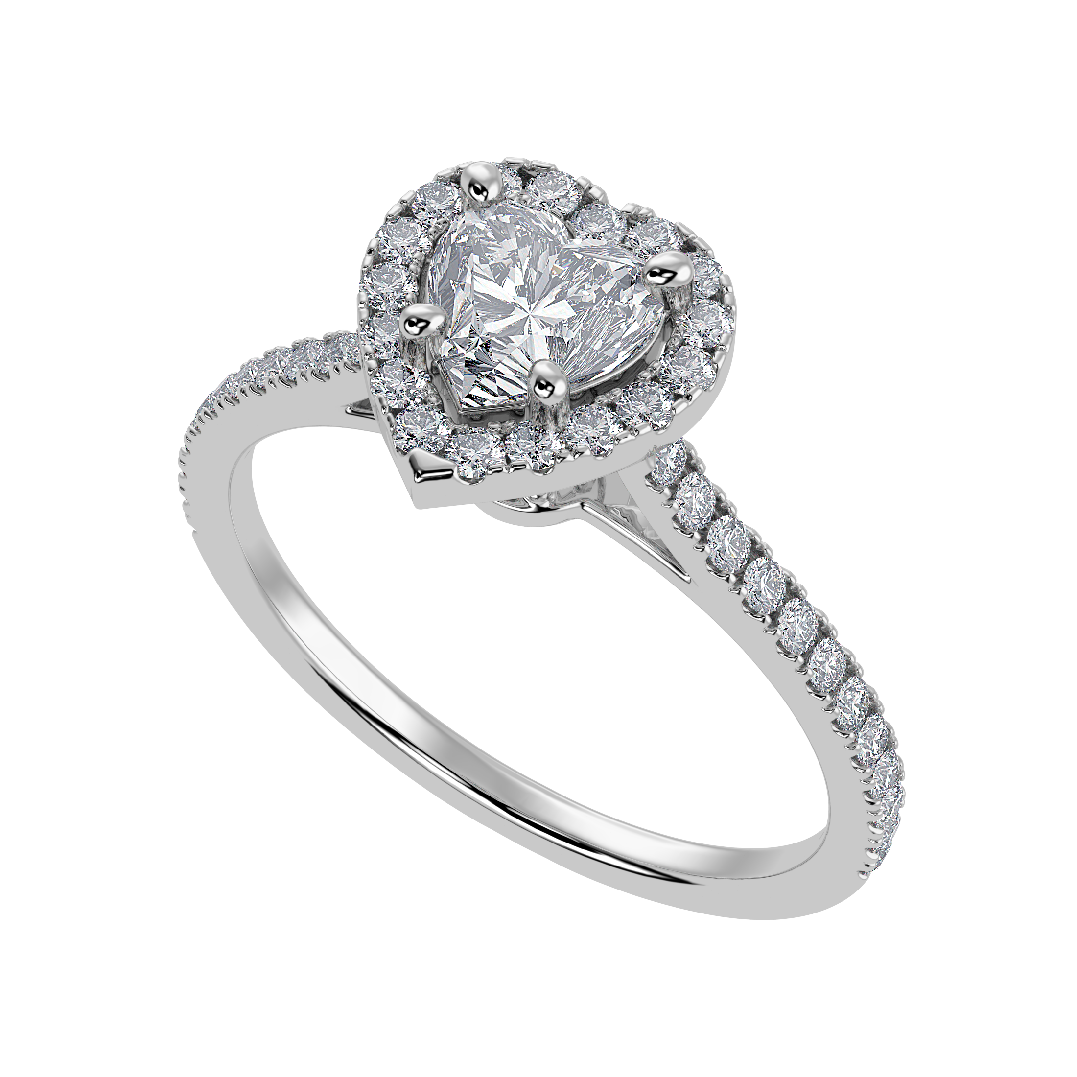 50-Pointer Heart Cut Solitaire Halo Diamond Shank Platinum Ring JL PT 1289-A   Jewelove.US
