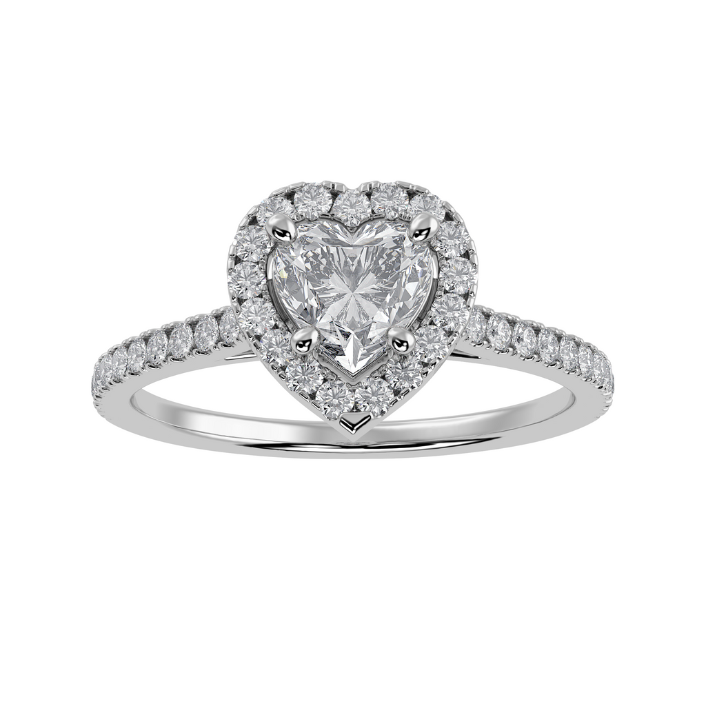 70-Pointer Heart Cut Solitaire Halo Diamond Shank Platinum Ring JL PT 1289-B   Jewelove.US