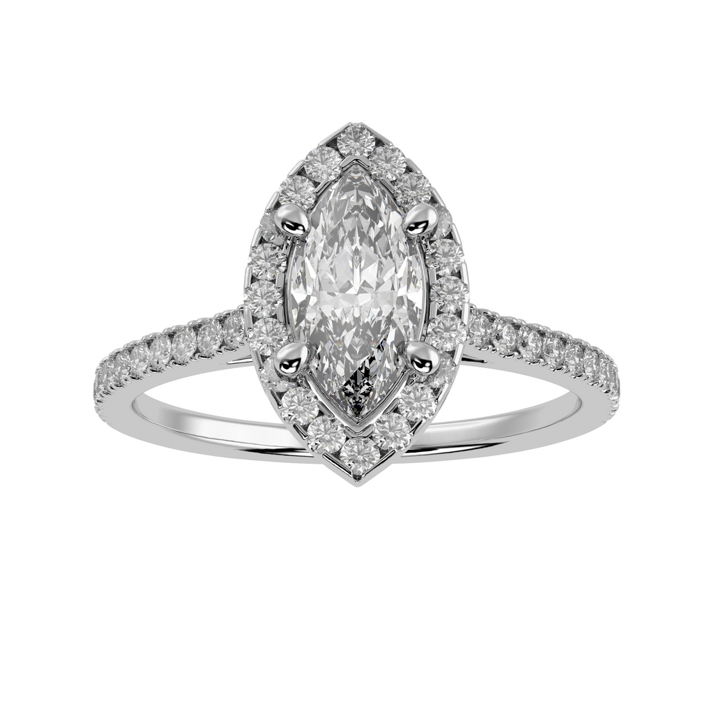 70-Pointer Marquise Cut Solitaire Halo Diamond Shank Platinum Ring JL PT 1290-B   Jewelove.US