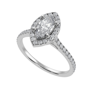 50-Pointer Marquise Cut Solitaire Halo Diamond Shank Platinum Ring JL PT 1290-A   Jewelove.US