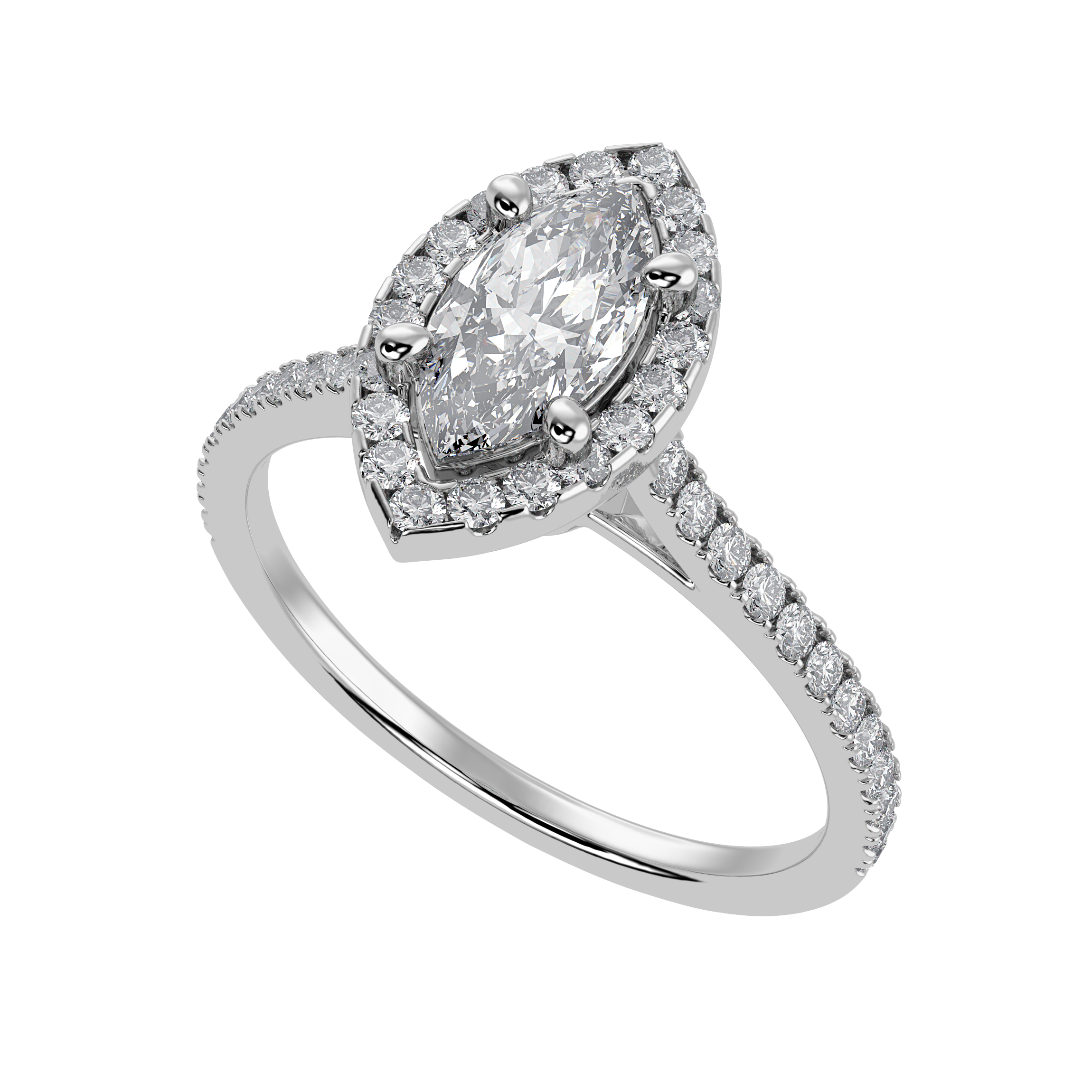 30-Pointer Marquise Cut Solitaire Halo Diamond Shank Platinum Ring JL PT 1290   Jewelove.US