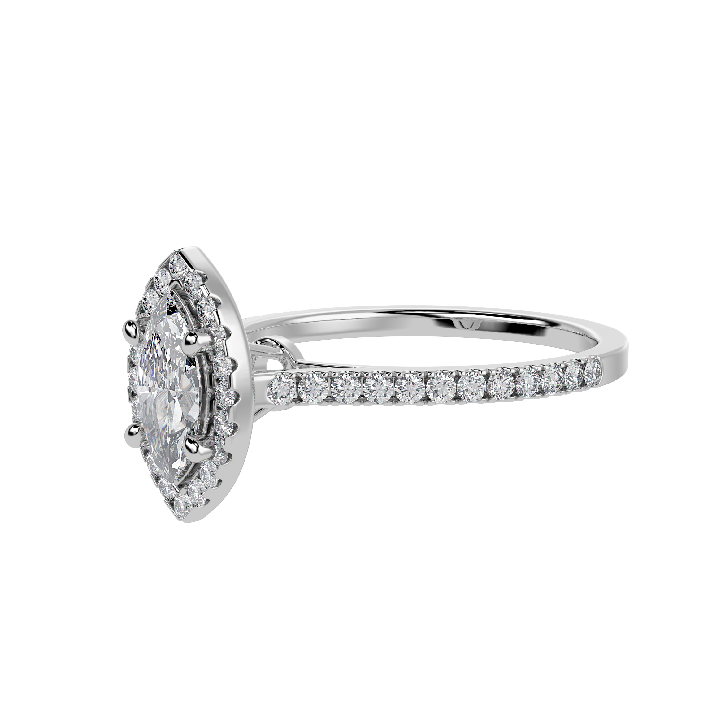 50-Pointer Marquise Cut Solitaire Halo Diamond Shank Platinum Ring JL PT 1290-A   Jewelove.US