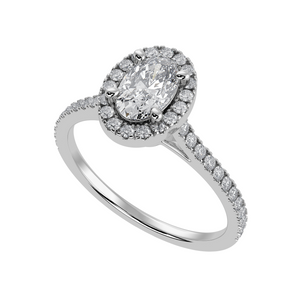 50-Pointer Oval Cut Solitaire Halo Diamond Shank Platinum Ring JL PT 1291-A   Jewelove.US