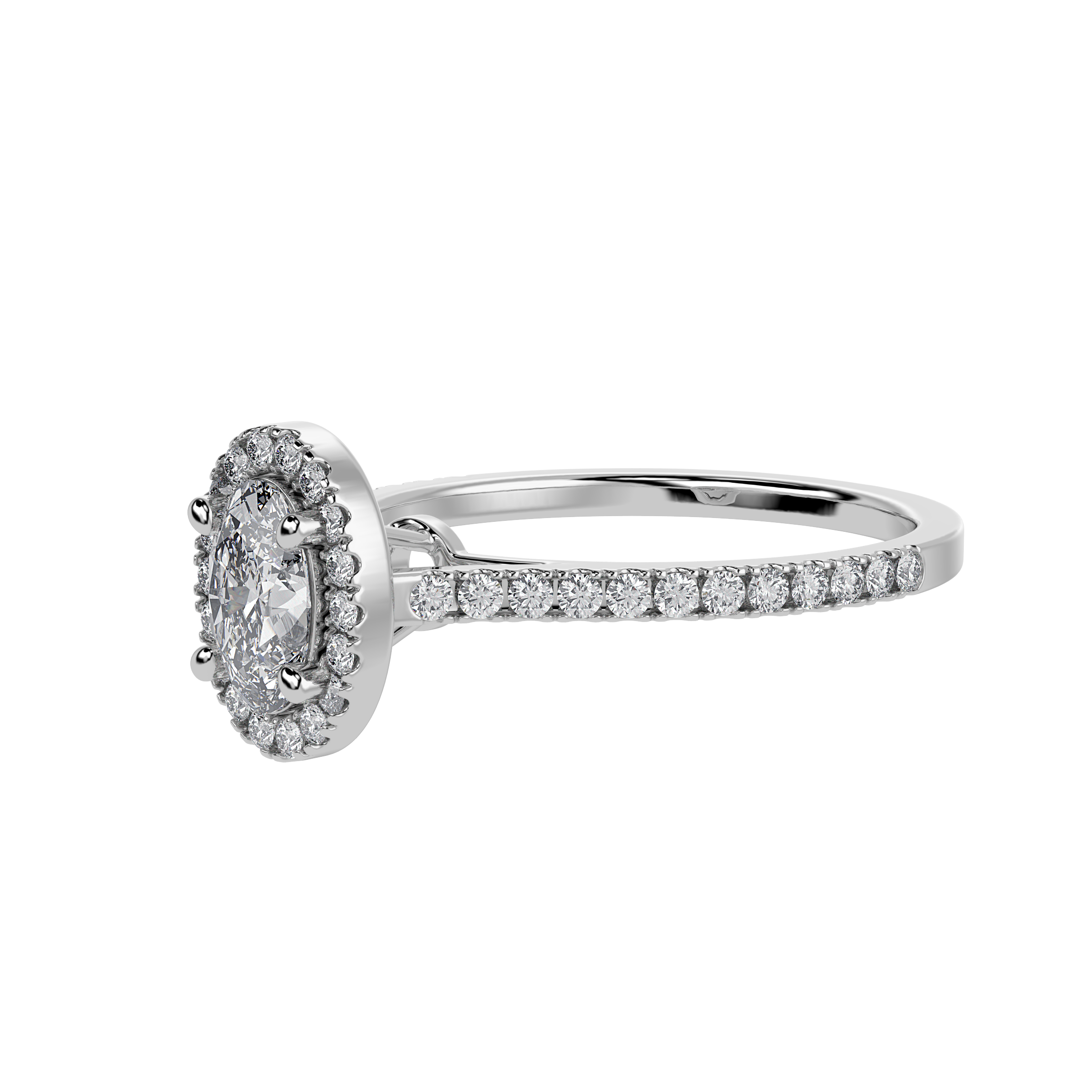 70-Pointer Oval Cut Solitaire Halo Diamond Shank Platinum Ring JL PT 1291-B   Jewelove.US