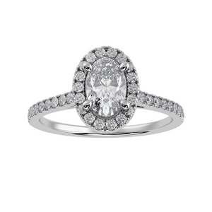 70-Pointer Oval Cut Solitaire Halo Diamond Shank Platinum Ring JL PT 1291-B   Jewelove.US