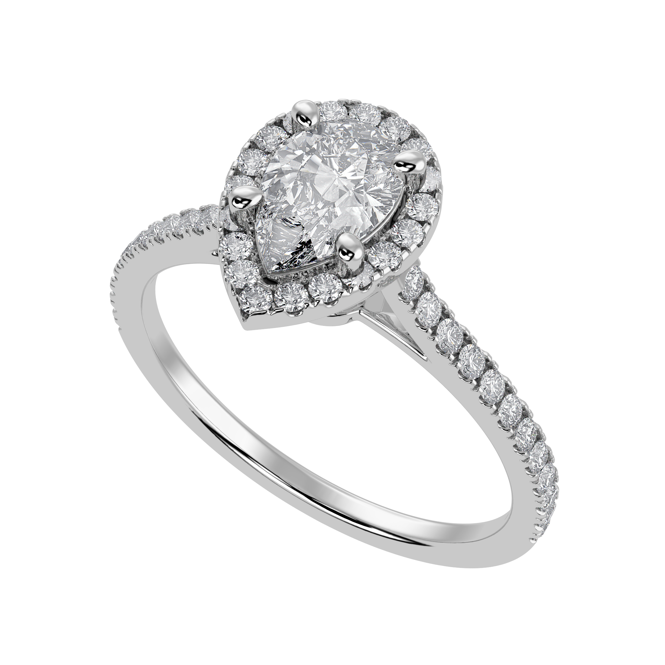 50-Pointer Pear Cut Solitaire Halo Diamond Shank Platinum Ring JL PT 1292-A   Jewelove.US