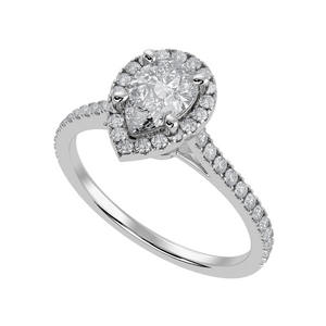 30-Pointer Pear Cut Solitaire Halo Diamond Shank Platinum Ring JL PT 1292   Jewelove.US