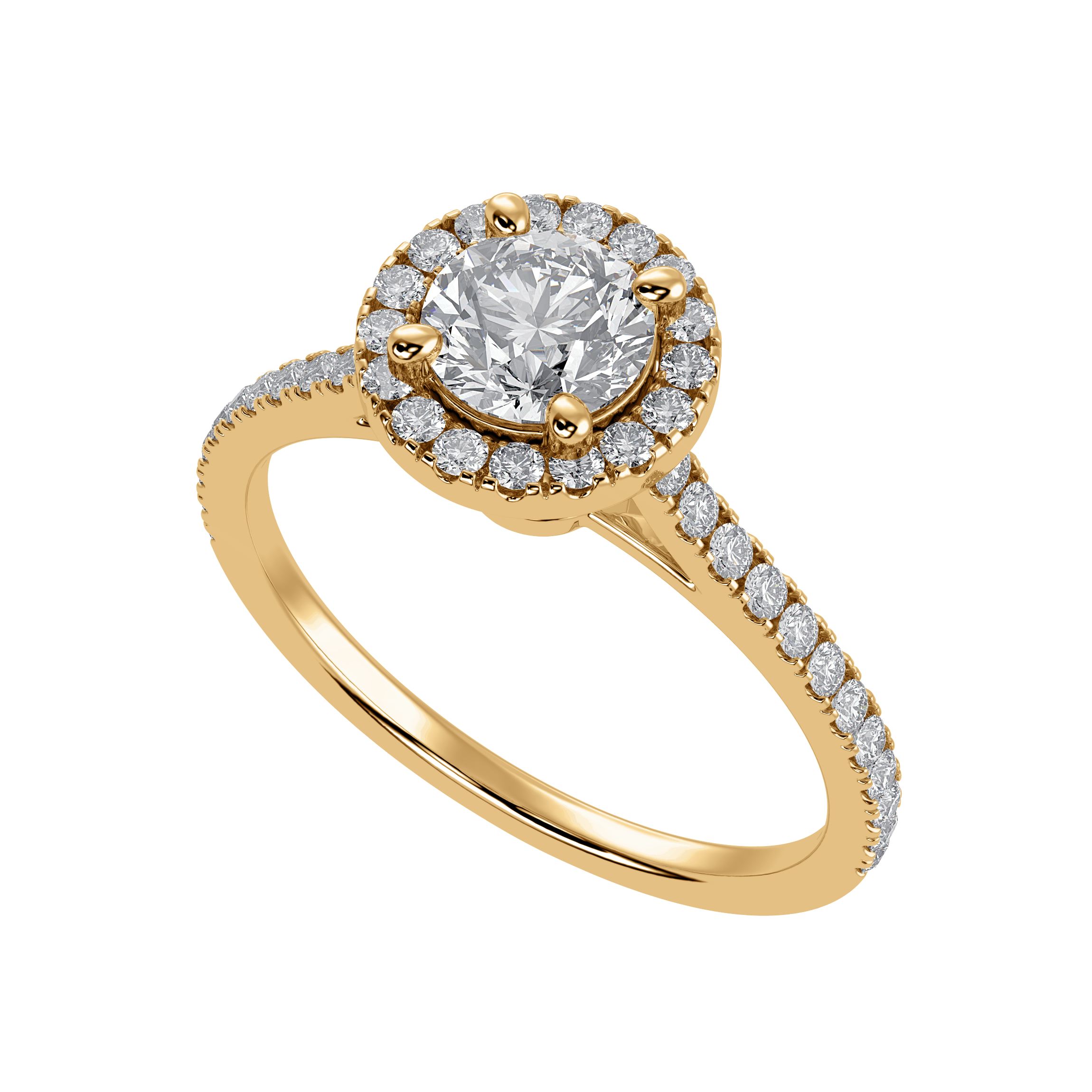50-Pointer Solitaire Halo Diamond Shank 18K Yellow Gold Ring JL AU 1294Y-A   Jewelove.US