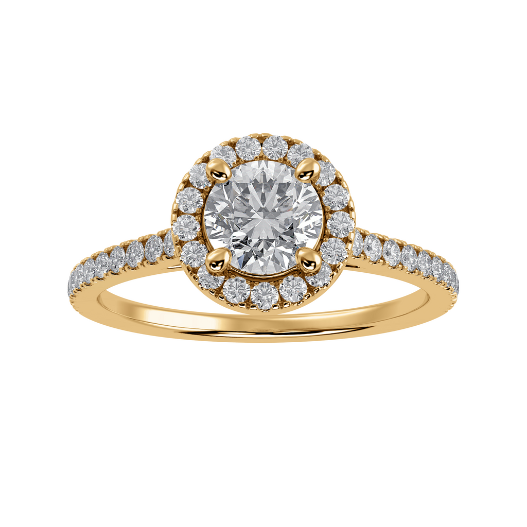 50-Pointer Solitaire Halo Diamond Shank 18K Yellow Gold Ring JL AU 1294Y-A   Jewelove.US