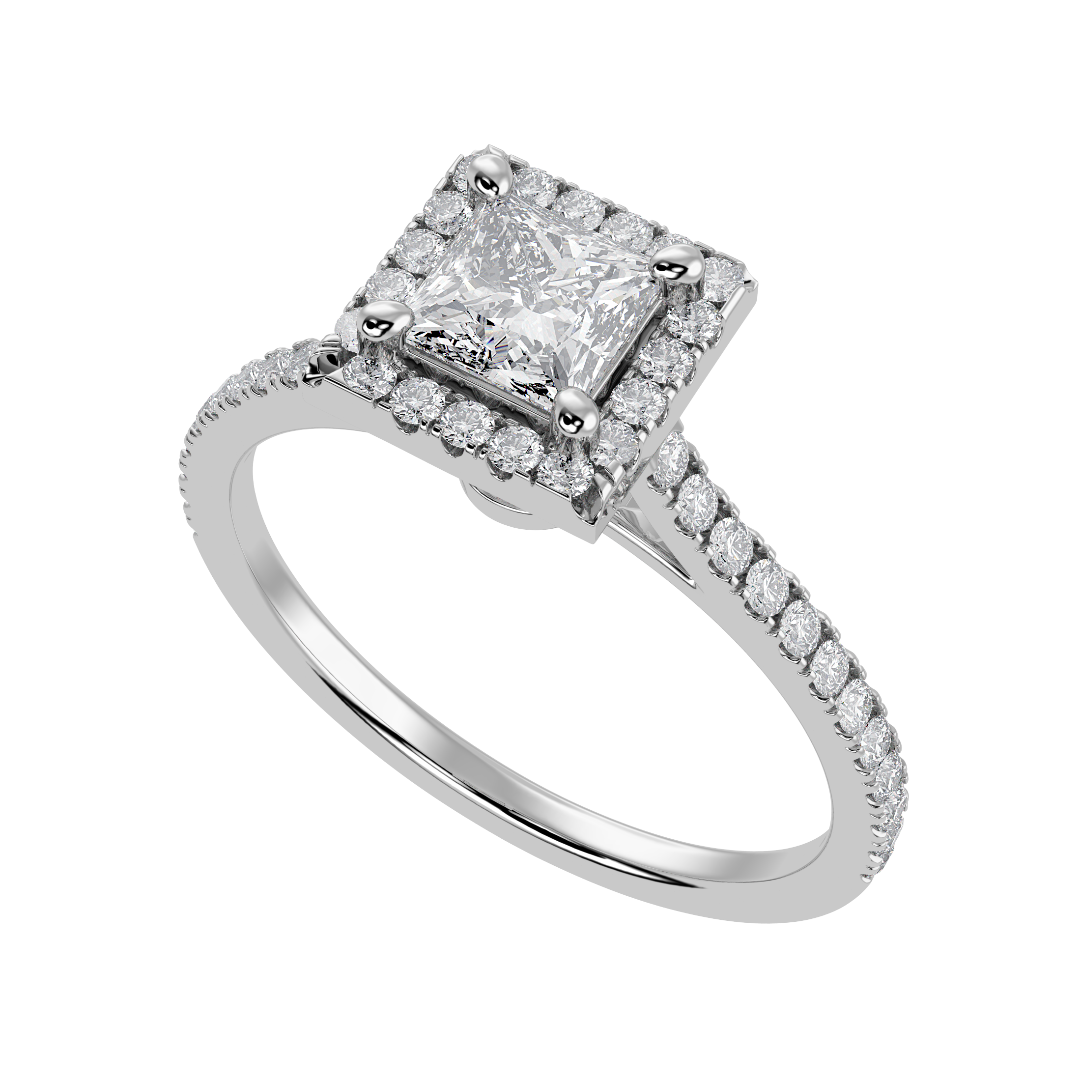 30-Pointer Princess Cut Solitaire Halo Diamond Shank Platinum Ring JL PT 1293   Jewelove.US