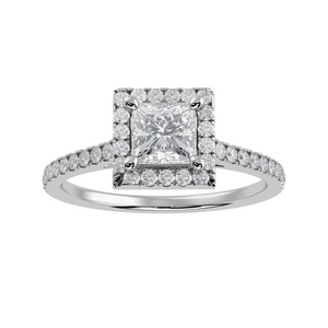 30-Pointer Princess Cut Solitaire Halo Diamond Shank Platinum Ring JL PT 1293   Jewelove.US