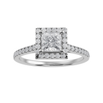 Load image into Gallery viewer, 50-Pointer Princess Cut Solitaire Halo Diamond Shank Platinum Ring JL PT 1293-A   Jewelove.US
