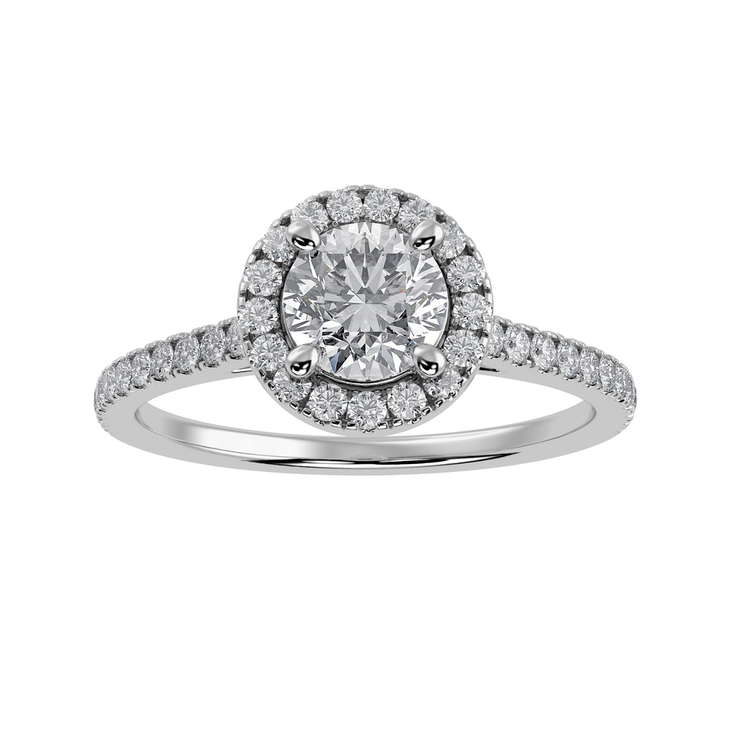 70-Pointer Solitaire Halo Diamond Shank Platinum Ring JL PT 1294-B   Jewelove.US