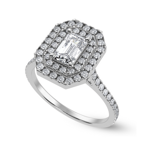 70-Pointer Emerald Cut Solitaire Double Halo Diamond Shank Platinum Ring JL PT 1296-B   Jewelove.US