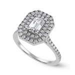 Load image into Gallery viewer, 50-Pointer Emerald Cut Solitaire Double Halo Diamond Shank Platinum Ring JL PT 1296-A   Jewelove.US
