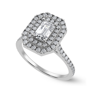 50-Pointer Emerald Cut Solitaire Double Halo Diamond Shank Platinum Ring JL PT 1296-A   Jewelove.US