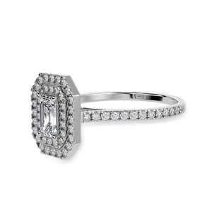 70-Pointer Emerald Cut Solitaire Double Halo Diamond Shank Platinum Ring JL PT 1296-B   Jewelove.US