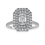 Load image into Gallery viewer, 50-Pointer Emerald Cut Solitaire Double Halo Diamond Shank Platinum Ring JL PT 1296-A   Jewelove.US
