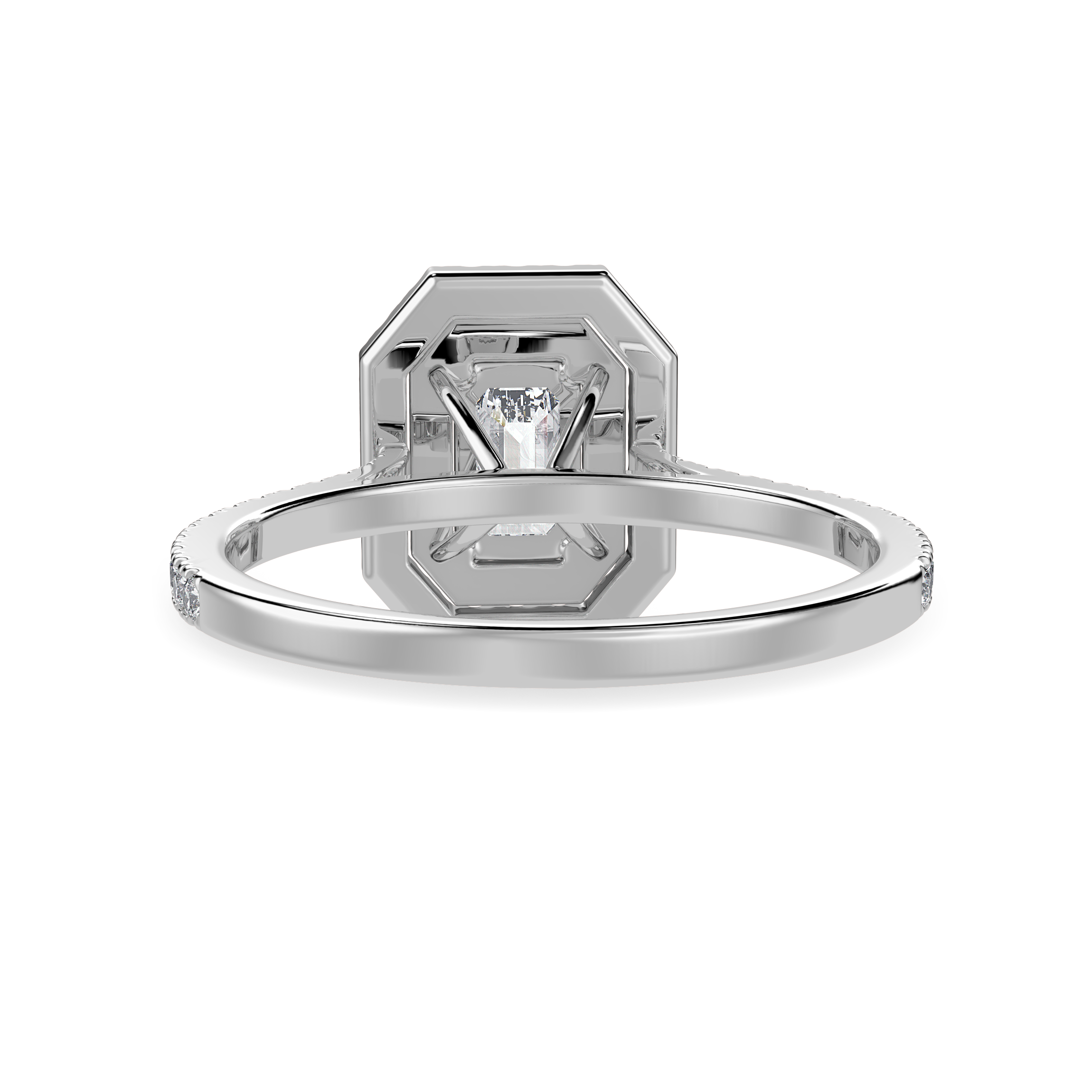 50-Pointer Emerald Cut Solitaire Double Halo Diamond Shank Platinum Ring JL PT 1296-A   Jewelove.US