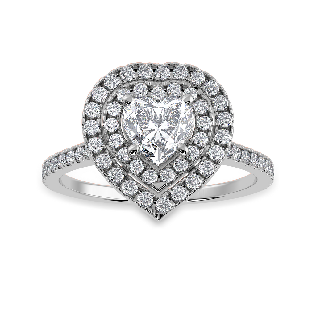 30-Pointer Heart Cut Solitaire Double Halo Diamond Shank Platinum Ring JL PT 1297   Jewelove.US