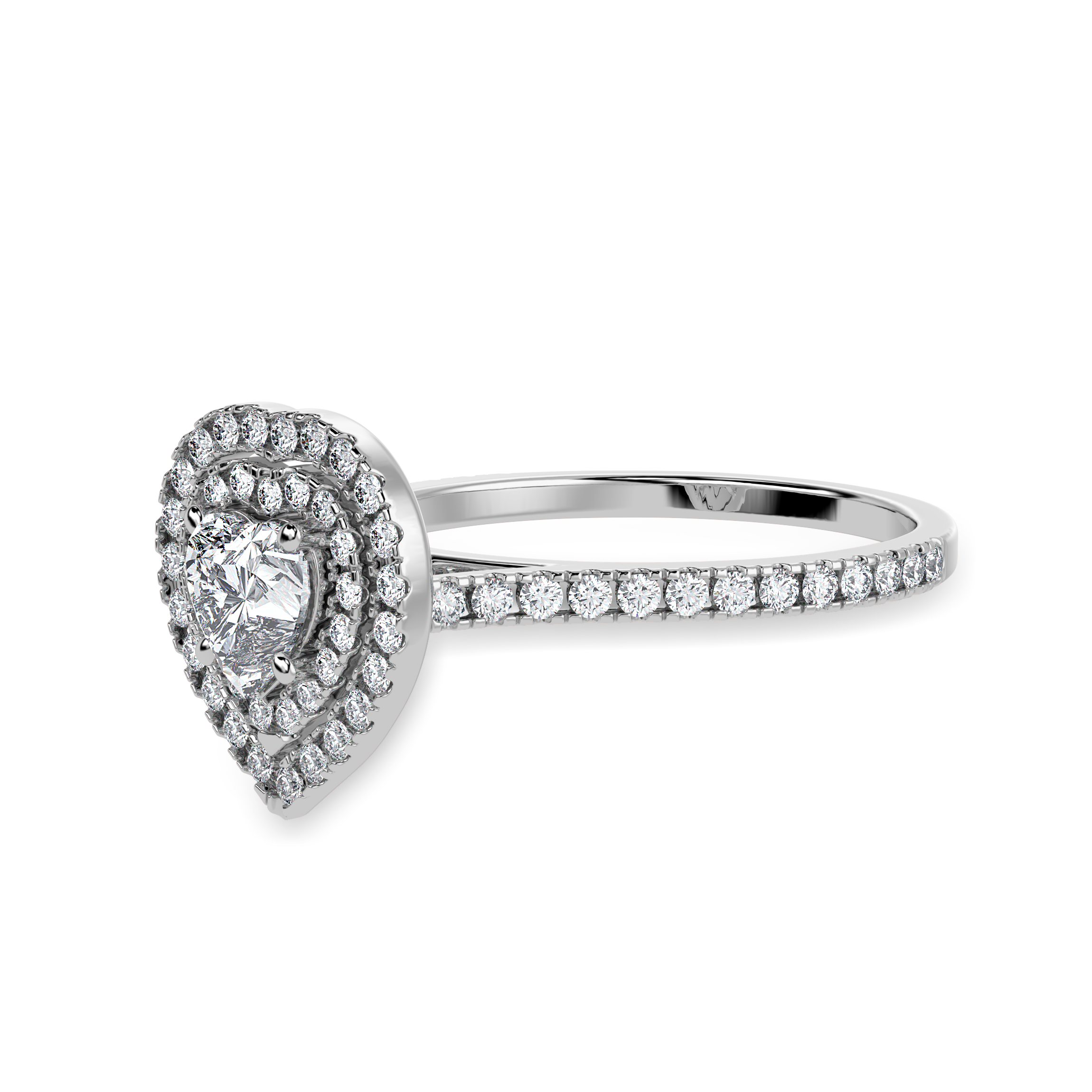 70-Pointer Heart Cut Solitaire Double Halo Diamond Shank Platinum Ring JL PT 1297-B   Jewelove.US