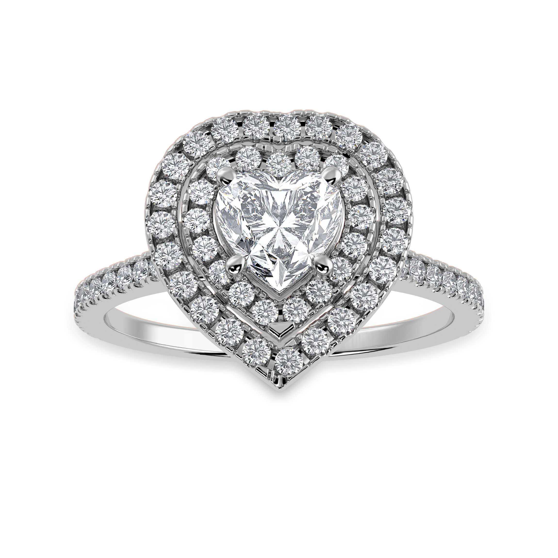 70-Pointer Heart Cut Solitaire Double Halo Diamond Shank Platinum Ring JL PT 1297-B   Jewelove.US