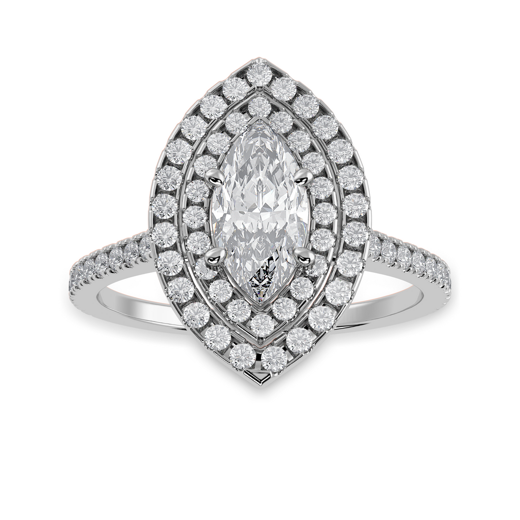 30-Pointer Marquise Cut Solitaire Double Halo Diamond Shank Platinum Ring JL PT 1298   Jewelove.US