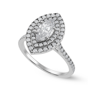 30-Pointer Marquise Cut Solitaire Double Halo Diamond Shank Platinum Ring JL PT 1298   Jewelove.US