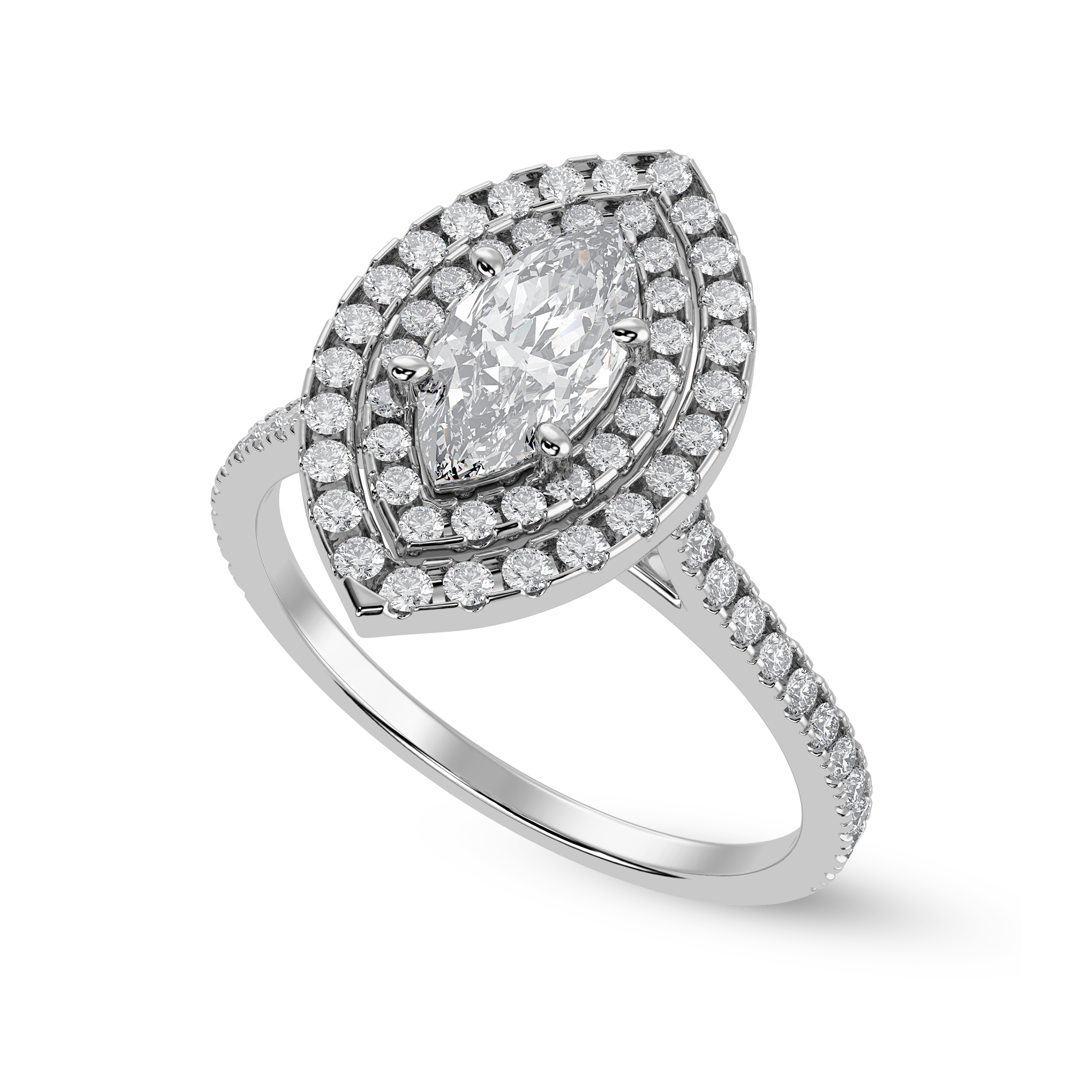 70-Pointer Marquise Cut Solitaire Double Halo Diamond Shank Platinum Ring JL PT 1298-B   Jewelove.US