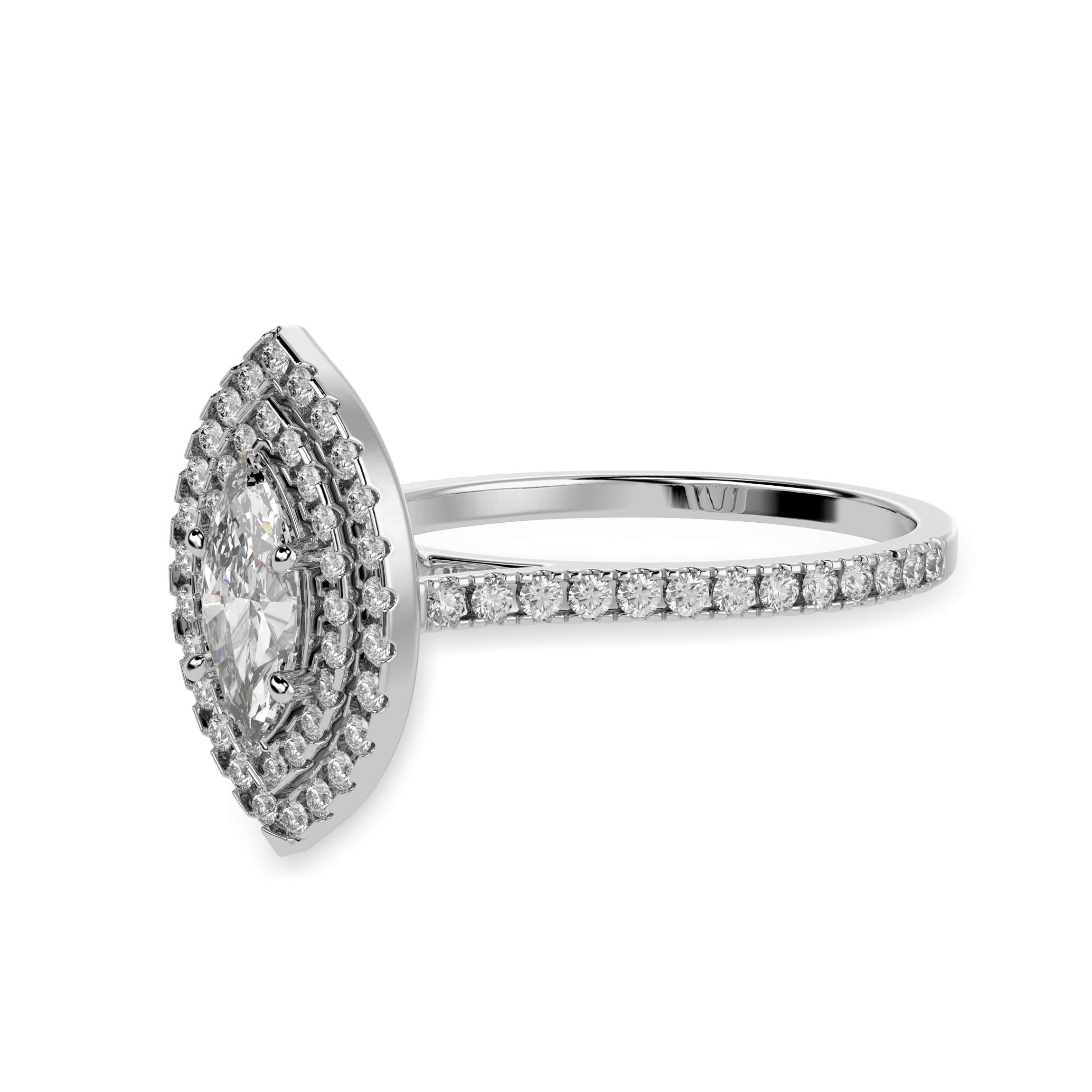 70-Pointer Marquise Cut Solitaire Double Halo Diamond Shank Platinum Ring JL PT 1298-B   Jewelove.US