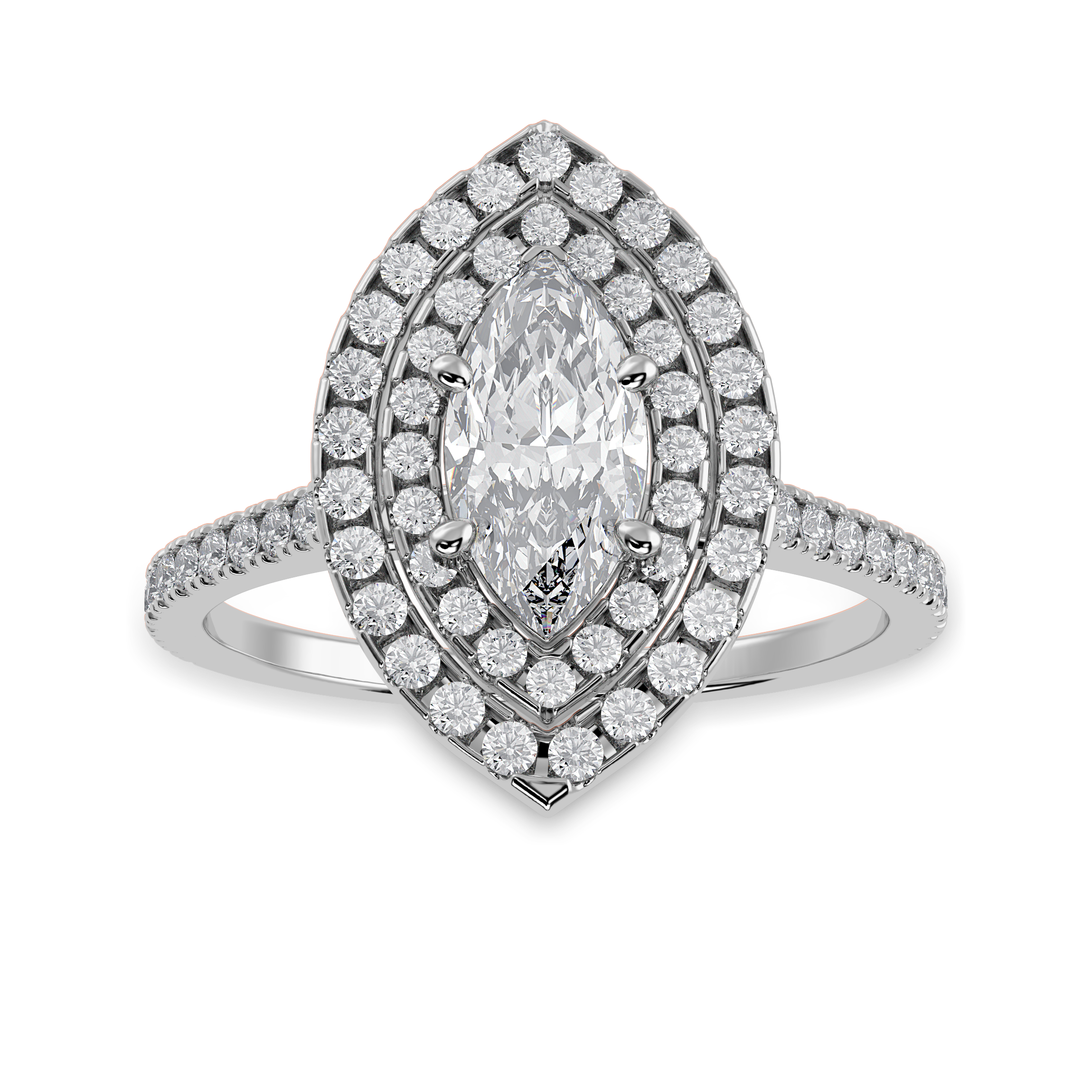 70-Pointer Marquise Cut Solitaire Double Halo Diamond Shank Platinum Ring JL PT 1298-B   Jewelove.US