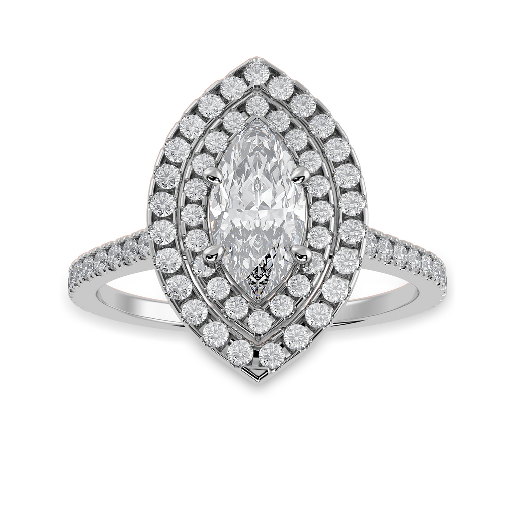 70-Pointer Marquise Cut Solitaire Double Halo Diamond Shank Platinum Ring JL PT 1298-B   Jewelove.US