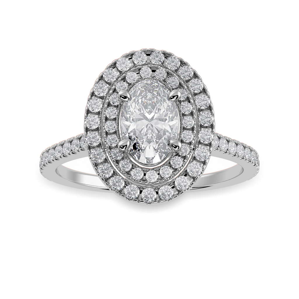 30-Pointer Oval Cut Solitaire Double Halo Diamond Shank Platinum Ring JL PT 1299   Jewelove.US