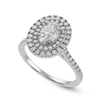 Load image into Gallery viewer, 50-Pointer Oval Cut Solitaire Double Halo Diamond Shank Platinum Ring JL PT 1299-A   Jewelove.US
