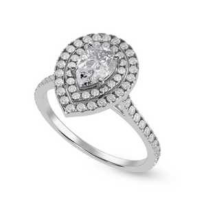 50-Pointer Pear Cut Solitaire Double Halo Diamond Shank Platinum Ring JL PT 1300-A   Jewelove.US